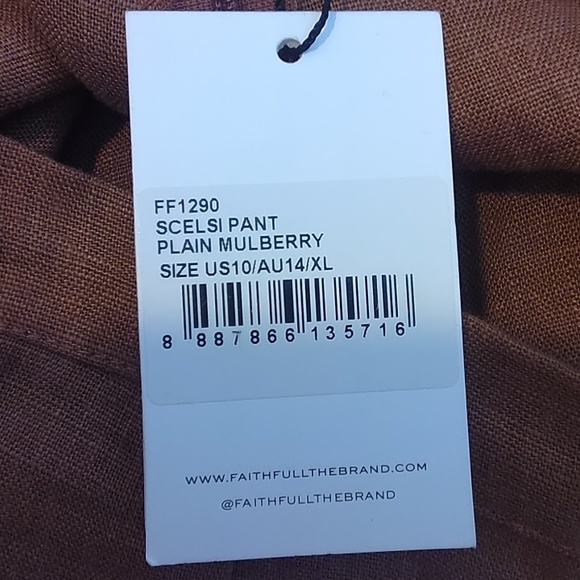 Faithful The Brand Women's Scelsi 100% Lien Pant In Mulberry Size XL NWT - Picture 6 of 9